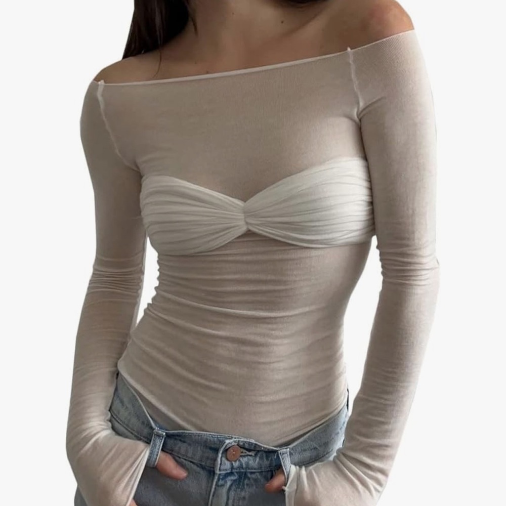 Off-Shoulder White Long Sleeve Top